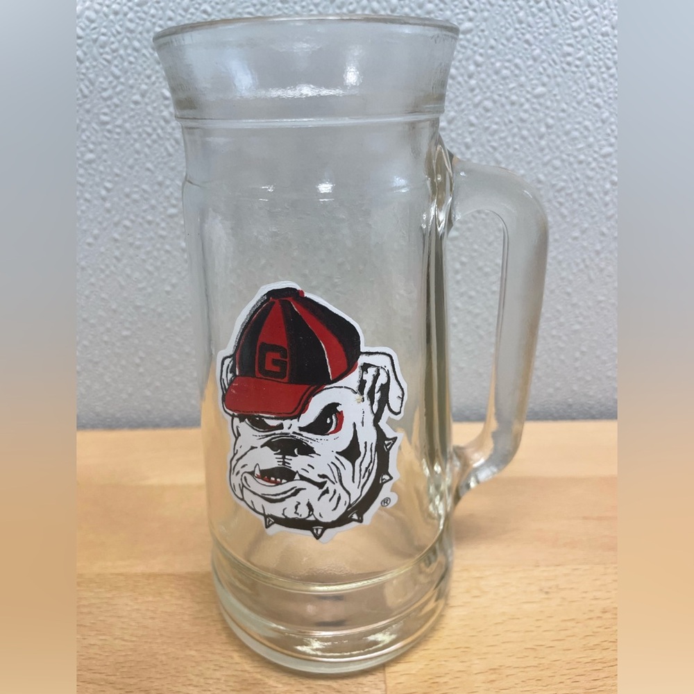 Vintage University of Georgia Bulldogs Glass Stein Beer Mug 7” Tall. UG.